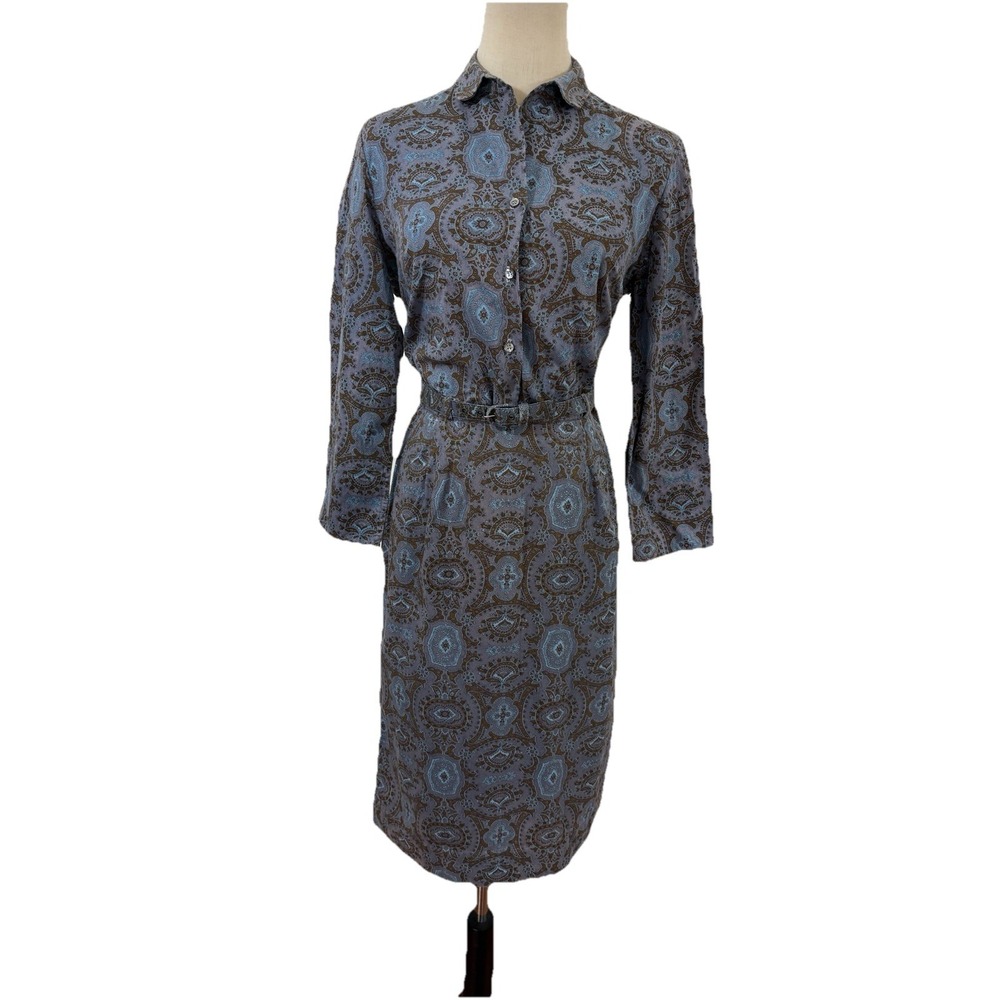 Vtg 70s Koret Of California Top & Skirt Set Blue Brown Paisley‎ Boho 25" Waist